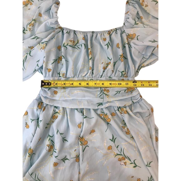 Women's Coastal Dress Tie Back 3/4 Lantern Sleeve Square Neck Ruffle Size Medium - Picture 10 of 12